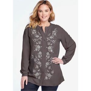 Woman Within Heavily Embroidered Tunic Top